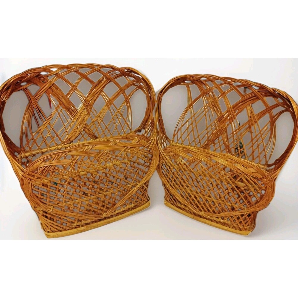 Vtg Paul Marshall Heart Woven Rattan Basket Set Mid Century Boho Magazine Mail